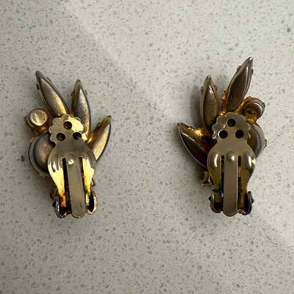 Vintage D&E Juliana Clip On Earrings Orange Rhinestones Mid-Century Modern MCM - Picture 7 of 8